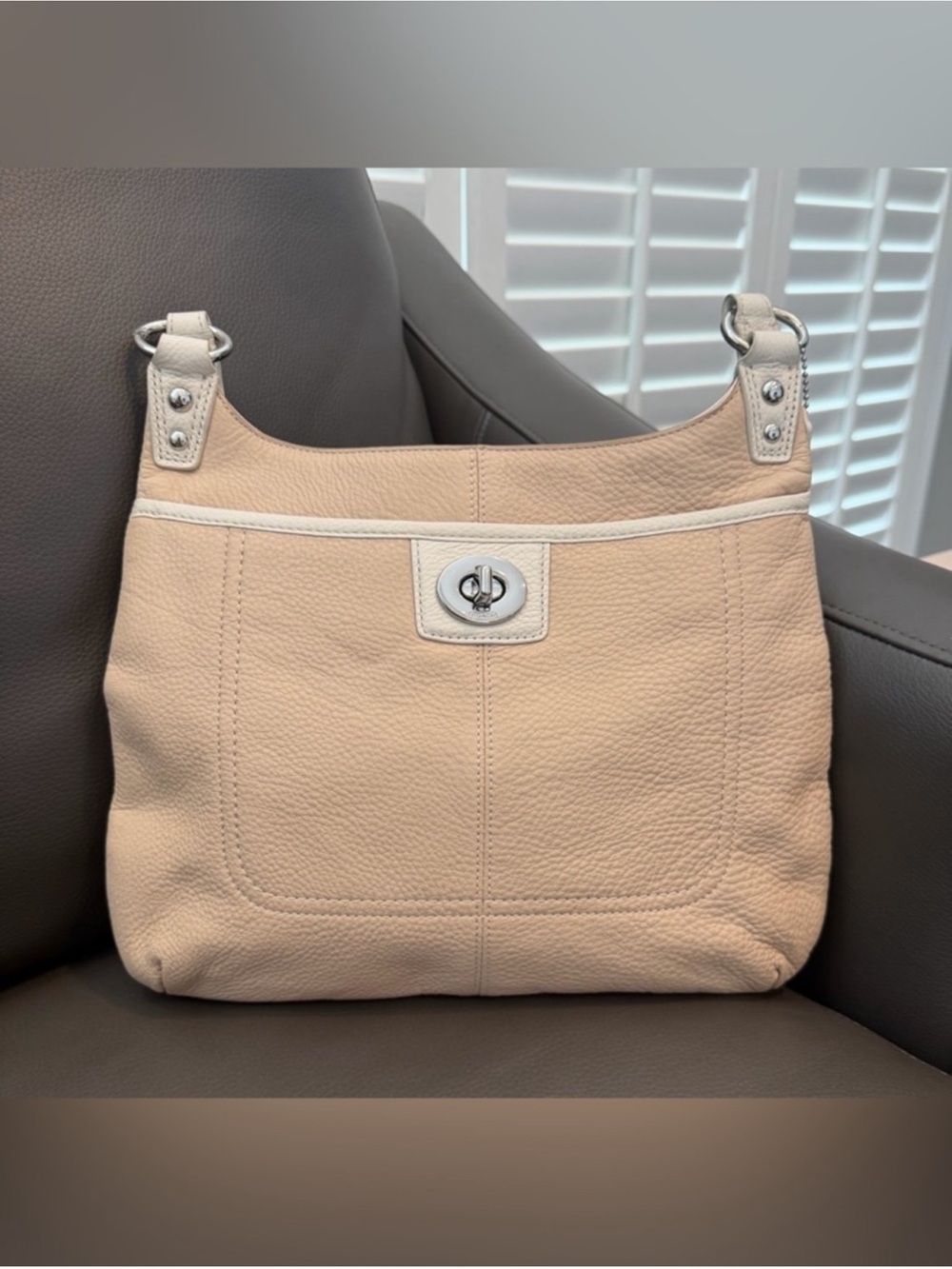 Coach Penelope Beige and Cream Pebbled Leather Crossbody Bag - Picture 3 of 10